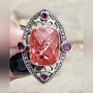 NICKY BUTLER 925 Sterling Silver Pink Watermelon Quartz Garnet Ring Size 8 New